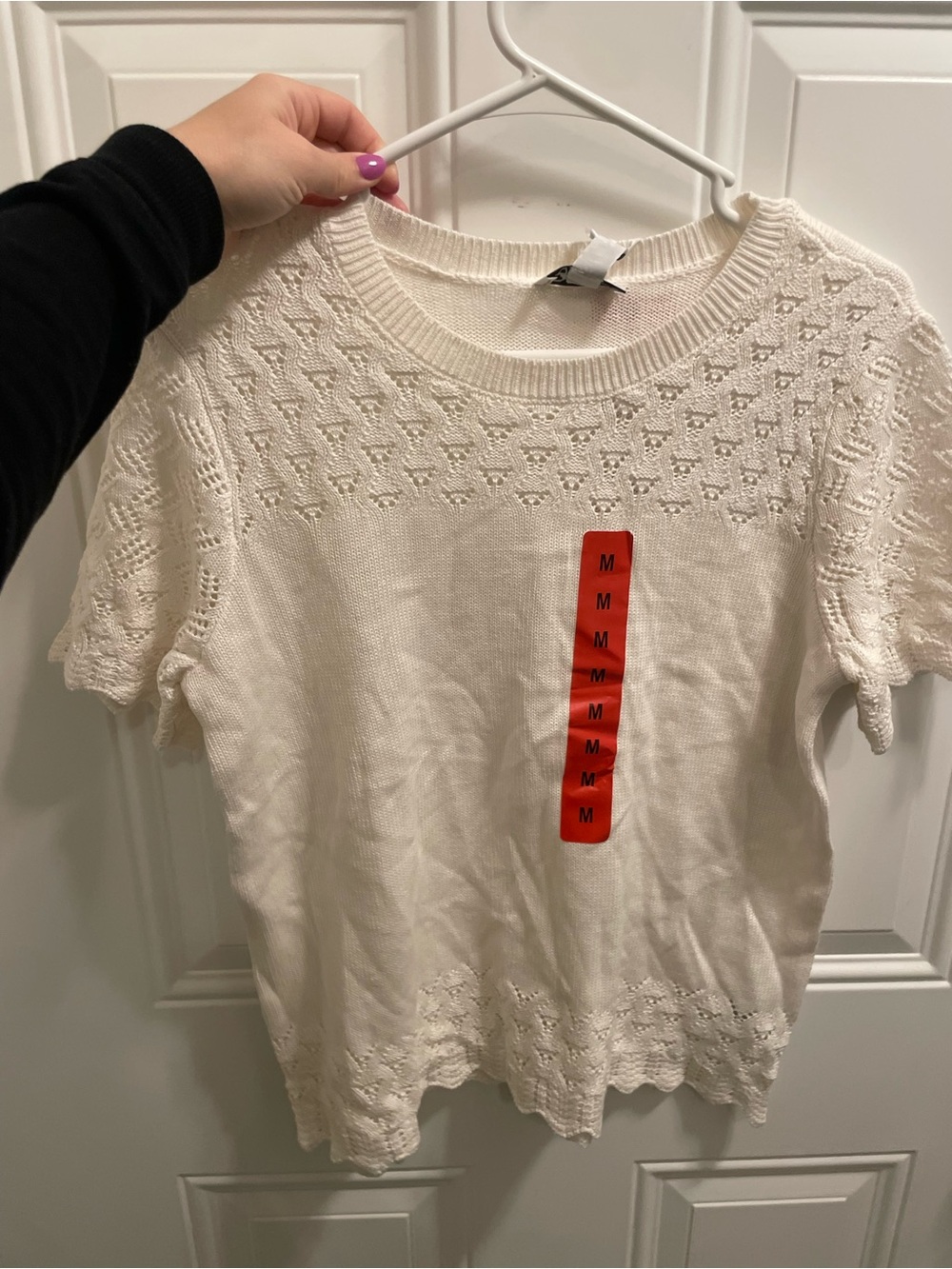 NWT - Jessica Simpson Cream Short-Sleeve Eyelet Knit Top
